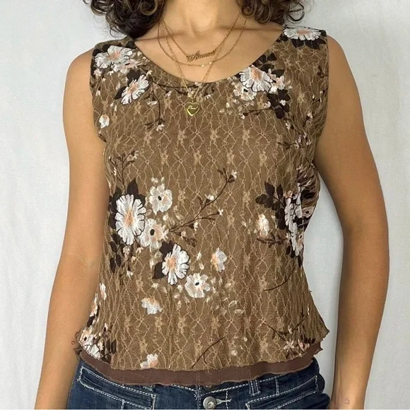 Y2K Floral Lace Tank | Made in Italy | Fits S–M - Picture 7 of 8